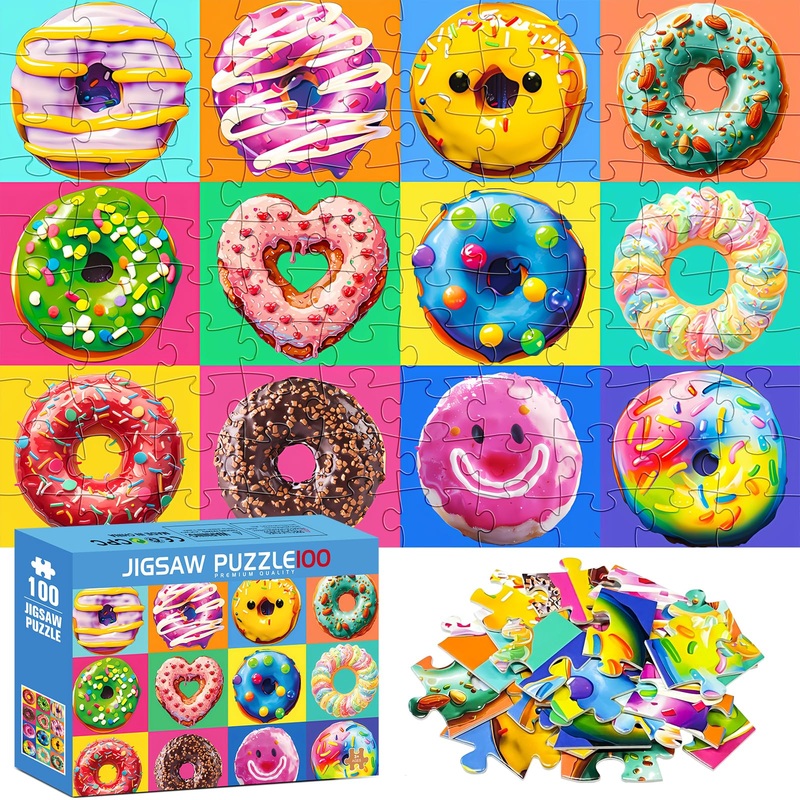 100 Pieces Puzzles For Kids Ages 4-8 | Delicious Donuts Jigsaw Puzzles | Large 100 Piece Puzzle For Toddler Children | Sturdy,Safe | Engaging & Educational Toys Great Gift For Boys Girls,15X10In