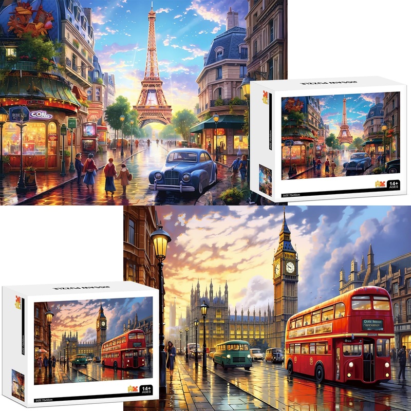 2 Pack Puzzles For Adults 1000 Pieces-Big Ben And Eiffel Tower Difficult Jigsaw Puzzles For Adults,Hard Jigsaw Puzzle Decorations Diy Leisure Game Toy Suitable Family Friends(27.5X20 Inches)