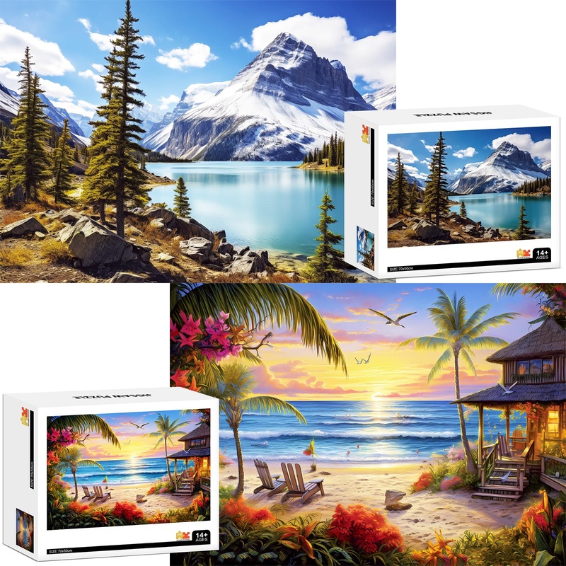 2 Pack Puzzles For Adults 1000 Pieces-Hawaii Beach & Moraine Lake Difficult Jigsaw Puzzles For Adults,Hard Jigsaw Puzzle Decorations Diy Leisure Game Toy Suitable Family Friends(27.5X20 Inches)