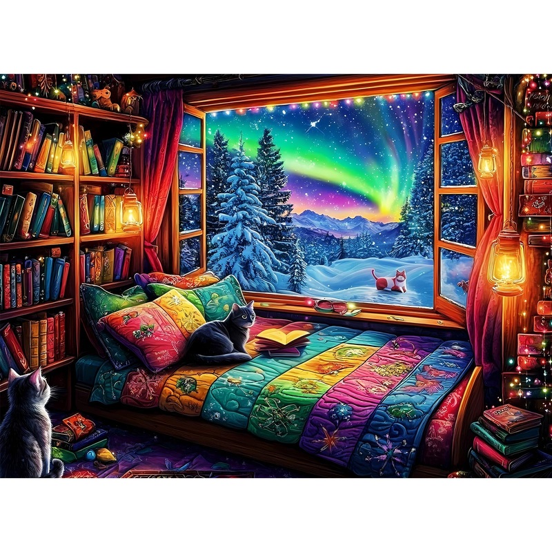 300 Pieces Puzzles For Adults | Winter Aurora Cat Jigsaw Puzzles | Large 300 Piece Puzzle For Children Adults Seniors | Sturdy,Safe | Engaging & Educational Toys Great Gift For Boys Girls 20.5 X 15 In
