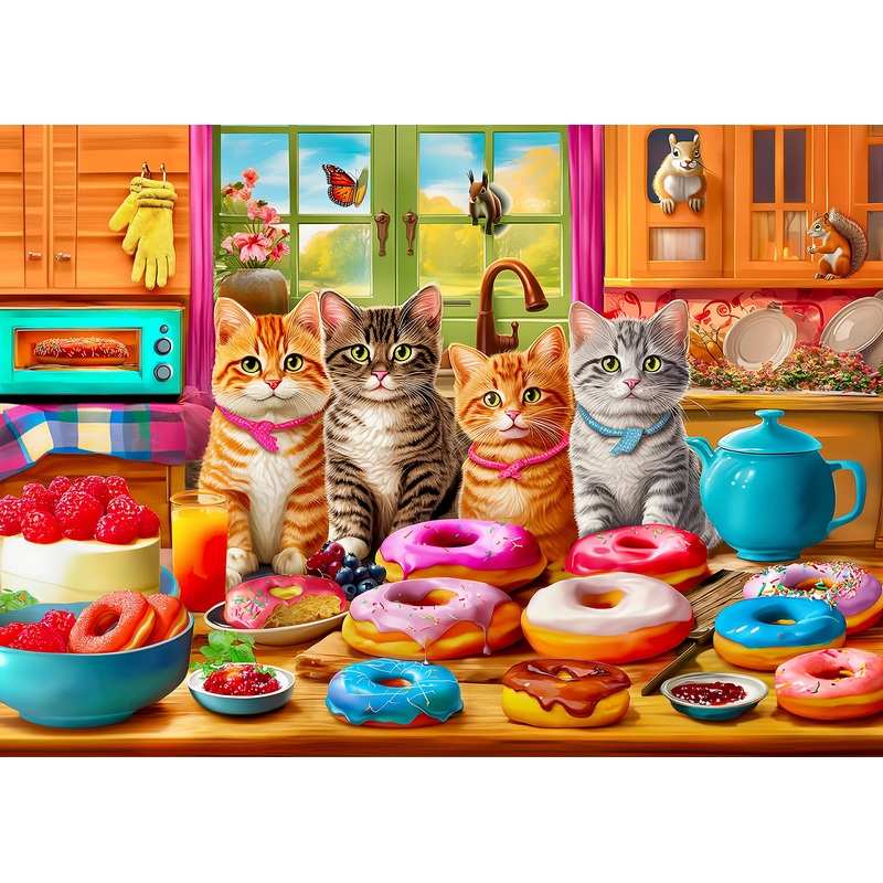 500 Piece Puzzles For Adults - Difficult Jigsaw Puzzles For Adults Challenging - Kitchen Kittens And Donuts