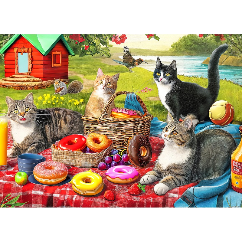 500 Piece Puzzles For Adults - Difficult Jigsaw Puzzles For Adults Challenging - Picnic Kittens And Donuts