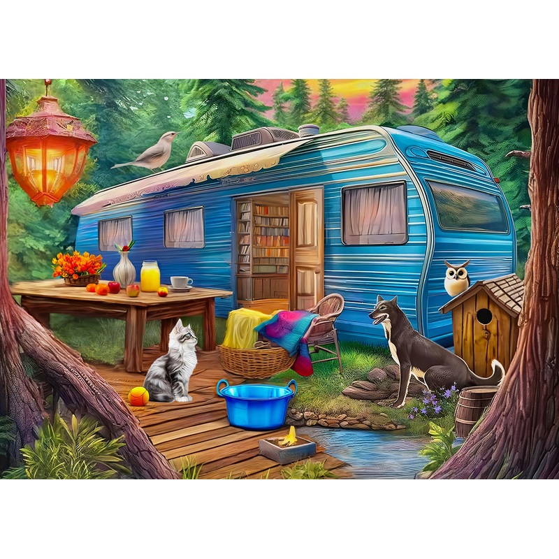 500 Piece Puzzles For Adults - Difficult Jigsaw Puzzles For Adults Challenging - Woodland Caravan Camping