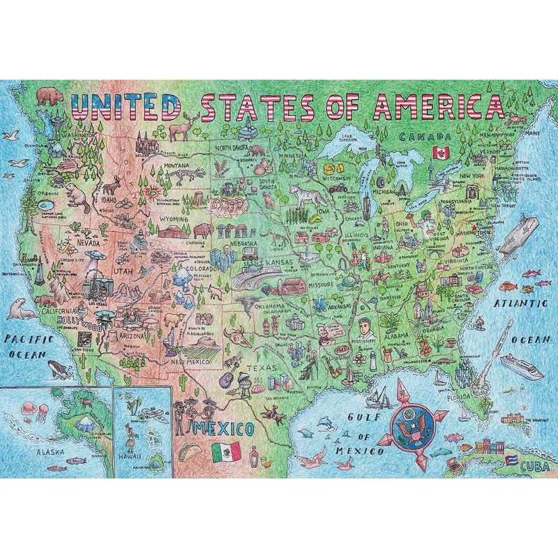 A2Play Usa Map Puzzle 1000 Piece For Adults, United States Of America, Patriotic Jigsaw Puzzle & Bonus Fact Poster, Premium Materials, 27.5 X 19.7 In