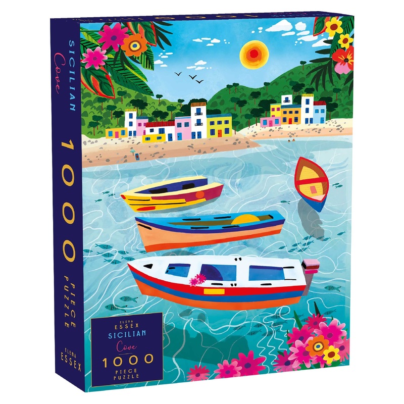 Elena Essex 1000 Piece Puzzle For Adults - Sicilian Cove | Jigsaw Puzzles | Puzzles For Adults 1000 Pieces | Holiday Boat Italy Sea Beach Puzzle | Adult Puzzles Size 28 X 20 Inches