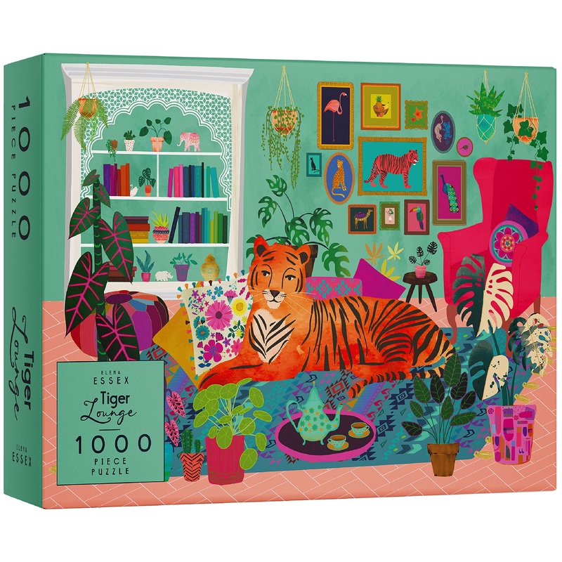 Elena Essex 1000 Piece Puzzle For Adults - Tiger Lounge/Puzzles For Adults 1000 Pieces/Plants Succulents Cat Puzzle/Puzzle 1000 Pieces/Puzzle Size 28 X 20 Inches