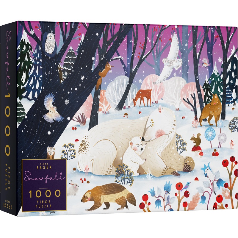 Elena Essex Puzzle - Snowfall | Christmas Puzzles 1000 Pieces | Puzzles For Adults 1000 Pieces | Holidays Snow Polar Bear Winter Animals Puzzle | Size 28X20 Inches