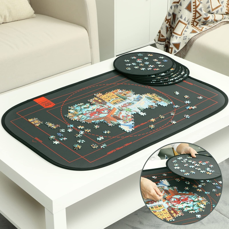 Hxmars Foldable Jigsaw Puzzle Board: Large Portable 1000 Pieces Puzzle Mat With Puzzle Sorter Trays, Puzzle Storage Saver To 500 & 1000 Pieces With Storage Bag(Grey)