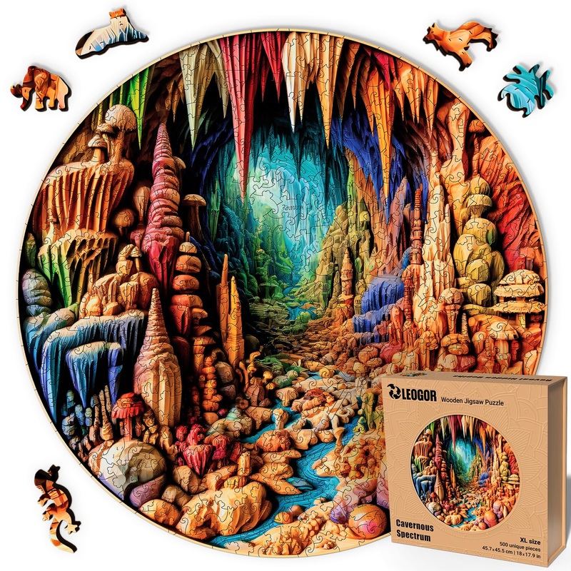 Leogor Large Wooden Puzzles For Adults 500 Piece  Colorful Mosaic Yin Yang Puzzle With Unique Laser Cut Animal-Shaped Wood Pieces  Challenging Jigsaw, Xl Size 18'' X 17.8''