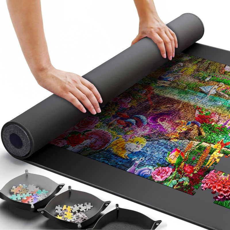 Puzzle Mat Jigsaw Puzzle Mat And 3 Puzzle Trays, Puzzle Mat Roll Up 63X 35, Portable Large Puzzle Mat Organizer Up To 3000 Pcs, No Creases To Your Finished And Unfinished Puzzles, Puzzle Mats