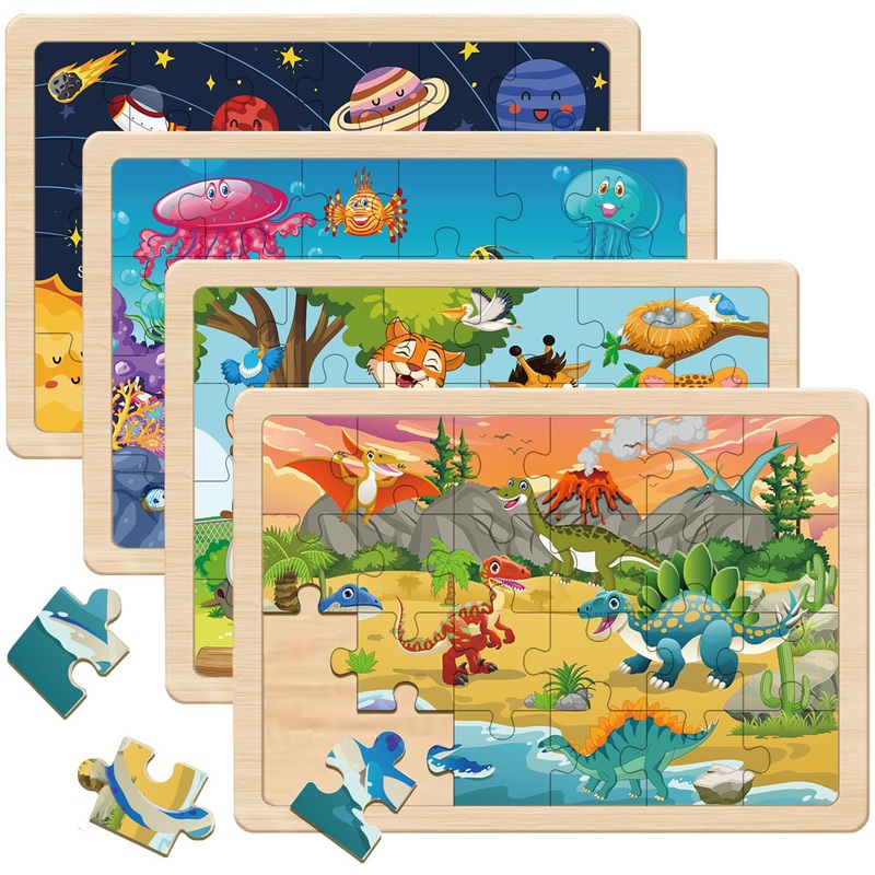 Puzzles For Kids Ages 4-6, 4 Packs 24 Piece Wooden Jigsaw Puzzles For Toddlers 2-4, Preschool Educational Puzzles Boards Toys Gifts For 3 4 5 6 Boys Girls