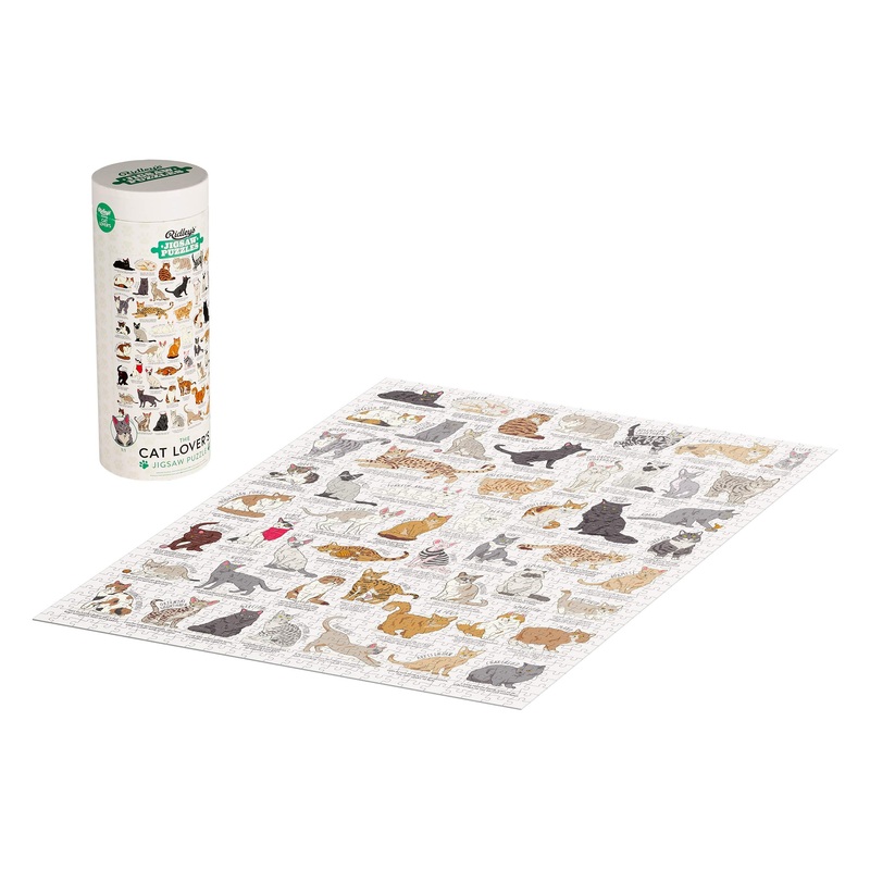 Ridley'S Cat Lover'S 1,000-Piece Jigsaw Puzzle  Cat Puzzle With Informational Image About Different Breeds, Sturdy Storage Tube Included  Activity Puzzle  Makes A Great Gift