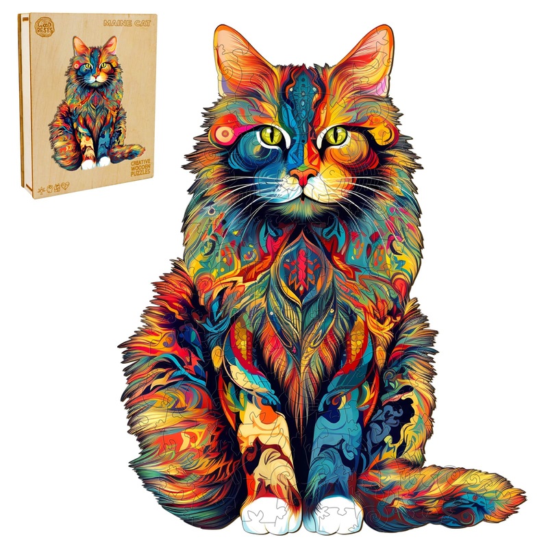 Woodbests Wooden Jigsaw Puzzle For Adults, Maine Coon Cat Puzzle (Xl, 620Pcs, 23.6'X18.9') Beautiful Wooden Box, Puzzle Wood Unique Shape, Birthday Gifts For Adults And Kids Family Game