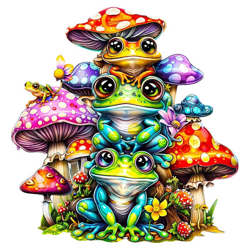 Woodbests Wooden Puzzle For Adults, Frog Family Puzzle (M, 190Pcs, 11.4'X10.9') Beautiful Wooden Box, Wooden Jigsaw Puzzles Unique Shape, Birthday Gifts For Adults And Kids Family Game