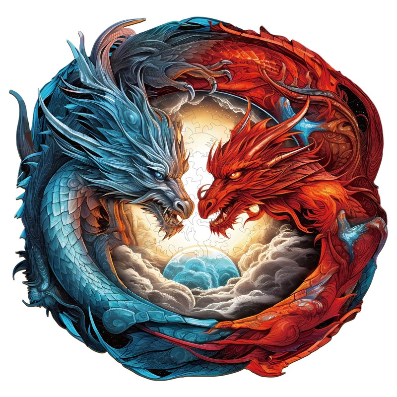 Woodbests Wooden Puzzle For Adults, Yin-Yang Dragon Puzzle (M, 200Pcs, 11.3'X10.9') Beautiful Wooden Box, Wooden Jigsaw Puzzles Unique Shape, Birthday Gifts For Adults And Kids Family Game