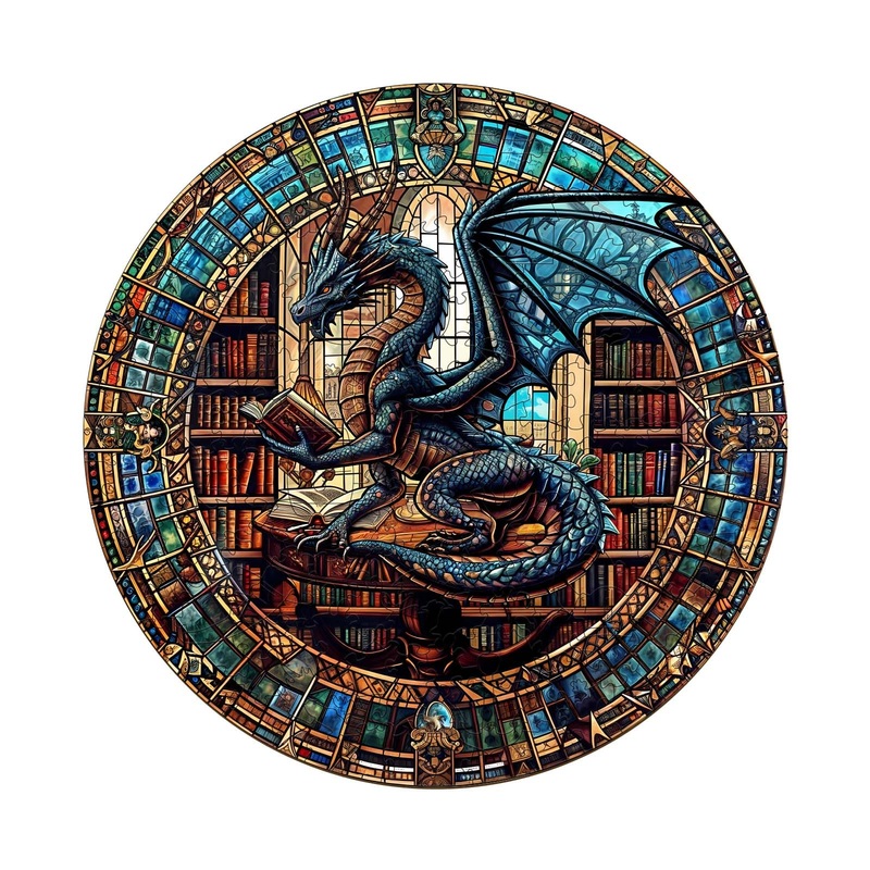 Woodbests Wooden Puzzles For Adults (200 Piece, M, 11.4'X11.4') Dragon'S Library Puzzle Beautiful Wooden Box, Wooden Jigsaw Puzzles Unique Shape, Birthday Gifts For Adults Family Game