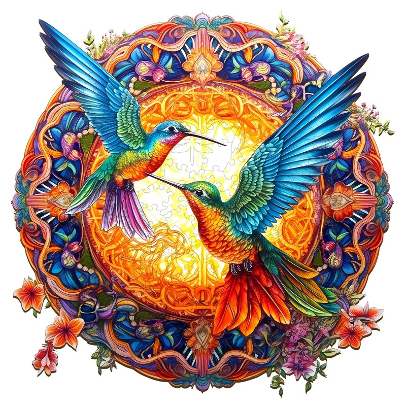 Woodemon Wooden Jigsaw Puzzles, Mandala Hummingbirds (670Pcs-Xl-19.7*19.7In) Wooden Puzzles For Adults Kids, Unique Shape Animal Wood Puzzles Jigsaw Christmas Puzzles Xmas Gifts Birthday Family Game