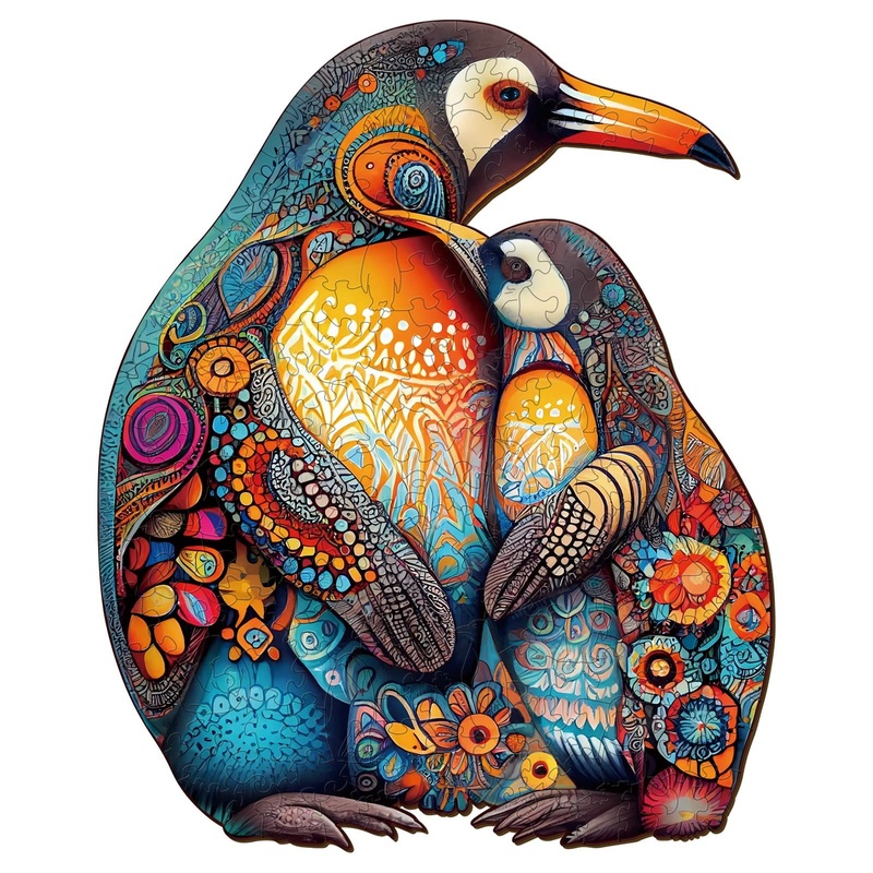 Woodemon Wooden Jigsaw Puzzles, Wooden Puzzles For Adults And Kids, (M-190Pcs-11.8 * 9.6In) Penguin Family Unique Shape Animal Wooden Puzzle, Wood Puzzles Jigsaw, Puzzle Gift Perfect Family Games