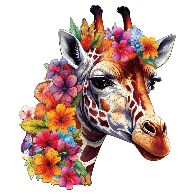 Woodemon Wooden Puzzles For Adults, Flowers And Giraffes (Xl-400Pcs-17.3*14.7In) Wooden Jigsaw Puzzles Kids, Unique Shaped Animal Wood Puzzles Adults, Xmas Christmas Puzzle Birthday Gift Family Game