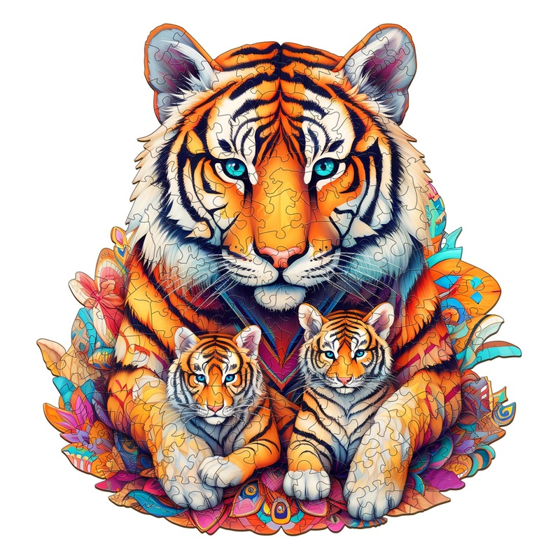 Woodemon Wooden Puzzles For Adults, Tiger Family (M-190Pcs) Wooden Jigsaw Puzzles Kids, 11.2 * 11.8In Unique Shaped Animal Wood Puzzles Adults, Christmas Xmas Puzzles Birthday Gifts Family Games