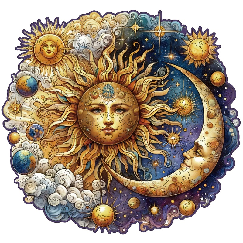 Wooden Puzzles For Adults, Sun And Moon Wood Puzzles 200 Pieces, Irregular Animal Shaped Unique Wooden Jigsaw Puzzles, Creative Ghristmas Gift For Teenagers And Adults
