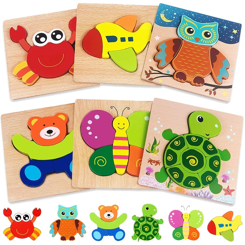 Wooden Puzzles For Toddlers 1-3 Toys Gifts For 1 2 3 Year Old Boys Girls, 6 Pack Animal Jigsaw Toddler Puzzles, Learning Educational Preschool Toys
