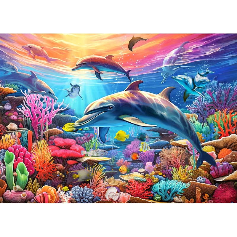 500 Piece Jigsaw Puzzle For Adults -Dolphin Jigsaw Puzzles 500 Pieces Puzzles For Adults-The Underwater World Finished Size 19.3' X 13.7'
