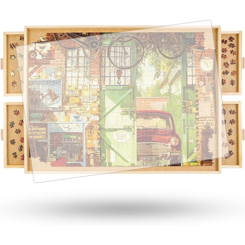 All4Jig 1500 Piece Rotating Puzzle Board With Drawers And Cover,26'X35'Portable Wooden Jigsaw Puzzle Table For Adults Portable,Lazy Susan Spinning Puzzle Boards Birthday Gift For Mom