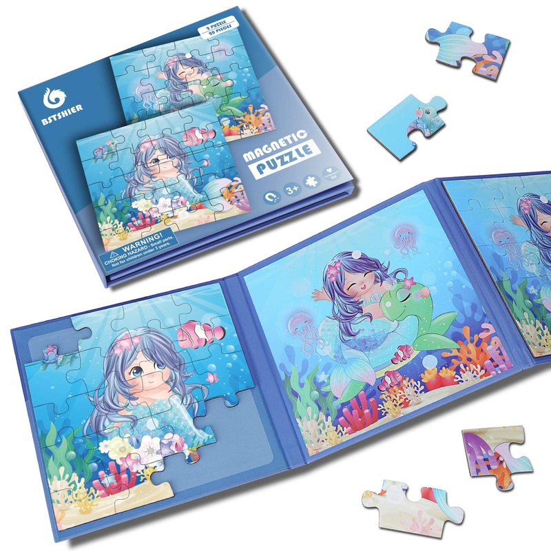 Bst Shier Magnetic Puzzles For Kids Ages 3 4 5 6, Two-20 Piece Mermaid Wooden Jigsaw Puzzles Book For Toddlers,Travel Games And Travel Toys For 3 4 5 6 Year Olds Boys And Girls