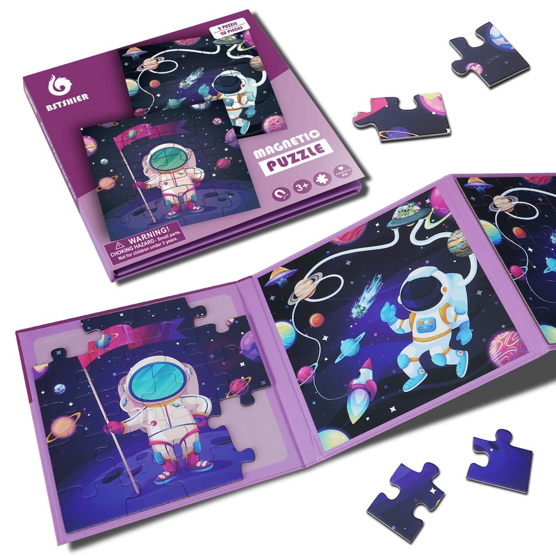Bst Shier Magnetic Puzzles For Kids Ages 3 4 5 6, Two-20 Piece Outer Space Wooden Jigsaw Puzzles Book For Toddlers, Travel Games And Travel Toys For 3 4 5 6 Year Olds Boys And Girls
