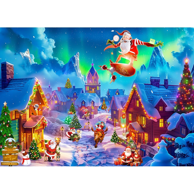 Huadada Christmas Puzzles 1000 Pieces For Adults - Aurora Christmas Eve- Jigsaw Puzzles For Adults And Kids 1000 Piece Holiday Jigsaw Puzzle Small Town Christmas