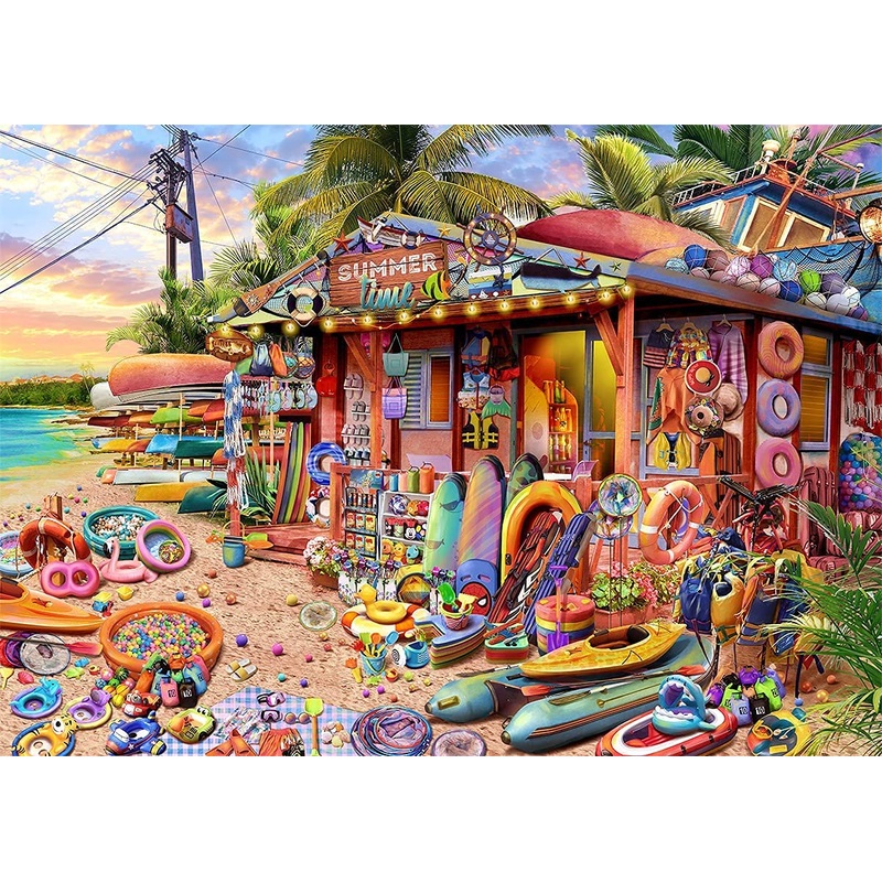 Huadada Jigsaw Puzzles For Adults 1000 Pieces, Beach Shop Interlock Perfectly No Dust, Home Decors Family Challenge Toys For Men Women Elders Seniors (27.5'X19.6'), 1:1 Poster
