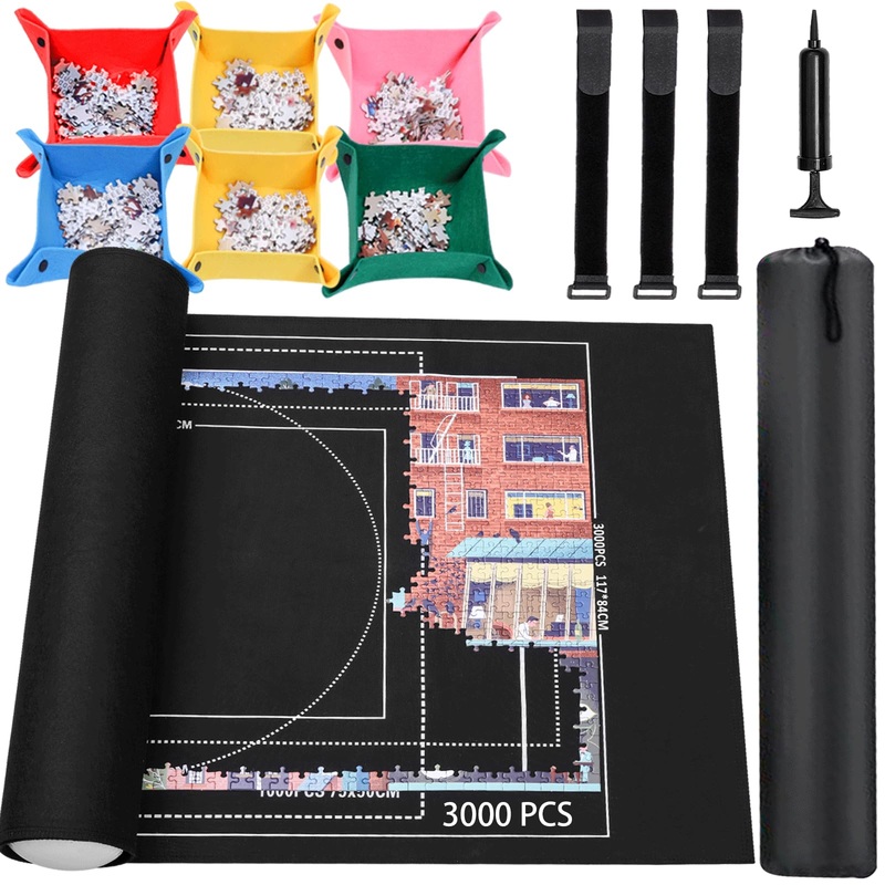 Jigsaw Puzzle Mat Roll Up - 3000 2000 1500 1000 Pieces Puzzel Matte, Black Felt Roll-Up Puzzles Felt Save Mats Trays For Sorting Board Clear Sheets And Frame Keeper For Adults