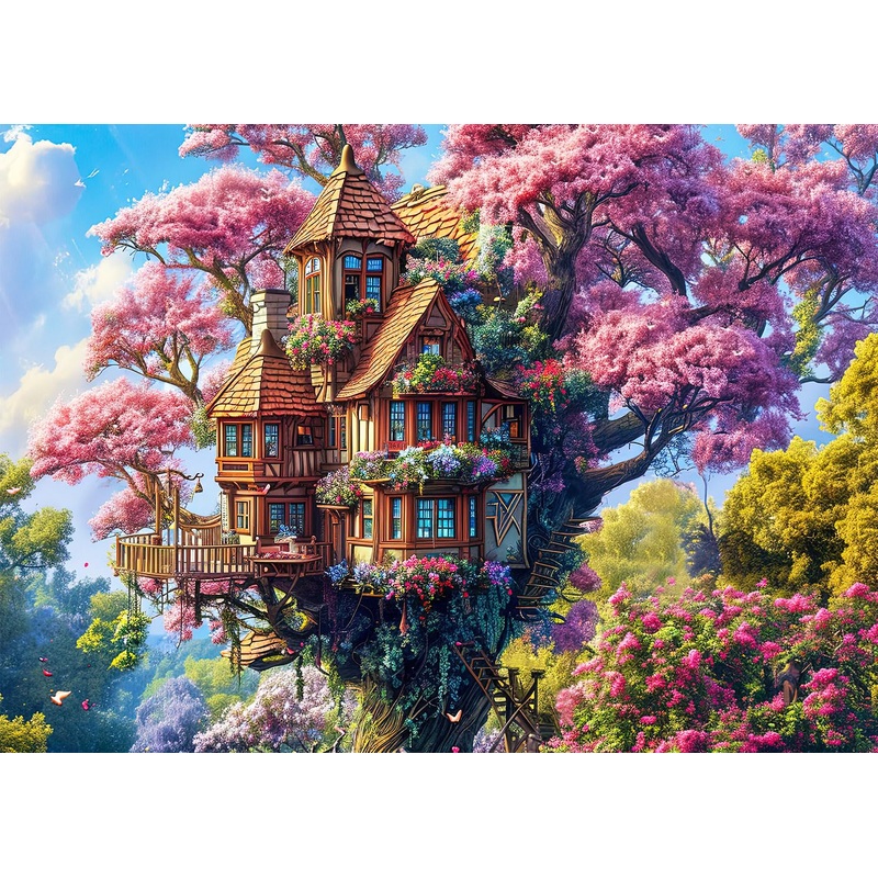 Jigsaw Puzzles For Adults 1000 Piece Puzzle For Adults 1000 Pieces Puzzle 1000 Pieces-Whimsical Tree House And Flowers