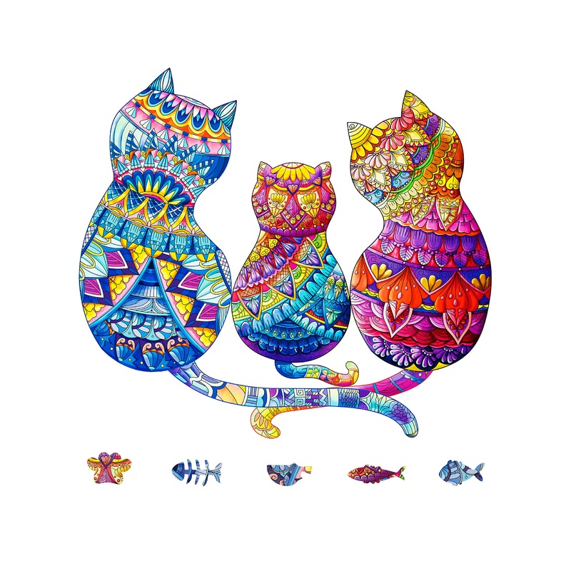 Natiti Wooden Puzzles For Adults, Cat Family Puzzle, 11'' X 10'', 169 Pieces, Gift For Adults, Wood Puzzles Adult, Wood Cut Puzzles, Animal Shaped Puzzles