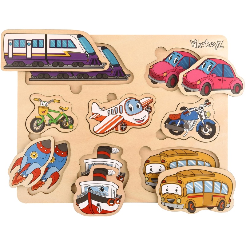 Pikatoyz Puzzles For 1 2 3 Year Old. Ideal Transport Wooden Puzzles For Kids. Travel Wooden Toys For 1 + Year Old. Wooden Baby Puzzle Ideal As A Gift. Montessori Toys. Educational And Learning Toys.