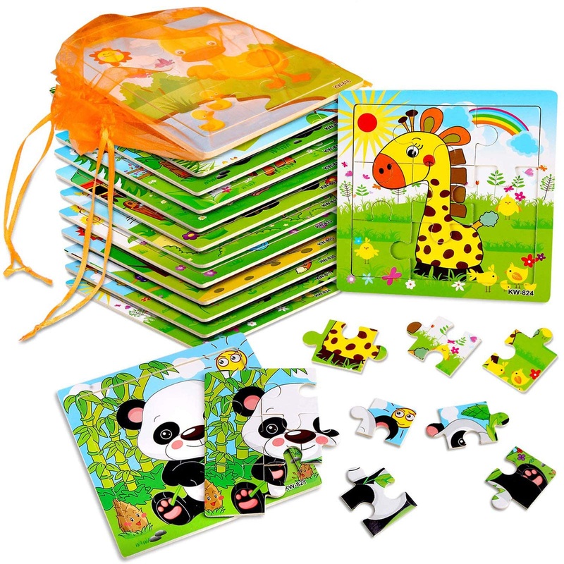 Sannix 12 Pack Jigsaw Puzzles For Toddlers Wooden Animals Jigsaw Puzzles 9 Pcs With 12 Organize Bags For Kids Ages 2 3 4 5 Preschool Educational Puzzles Learning Travel Toys For Boys And Girls