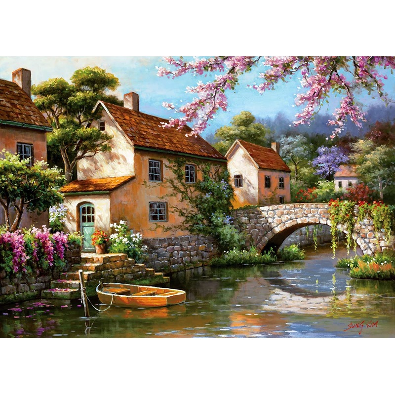 Sung Kim Art - Jigsaw Puzzle 1000 Piece For Adults (Country Village Canal)