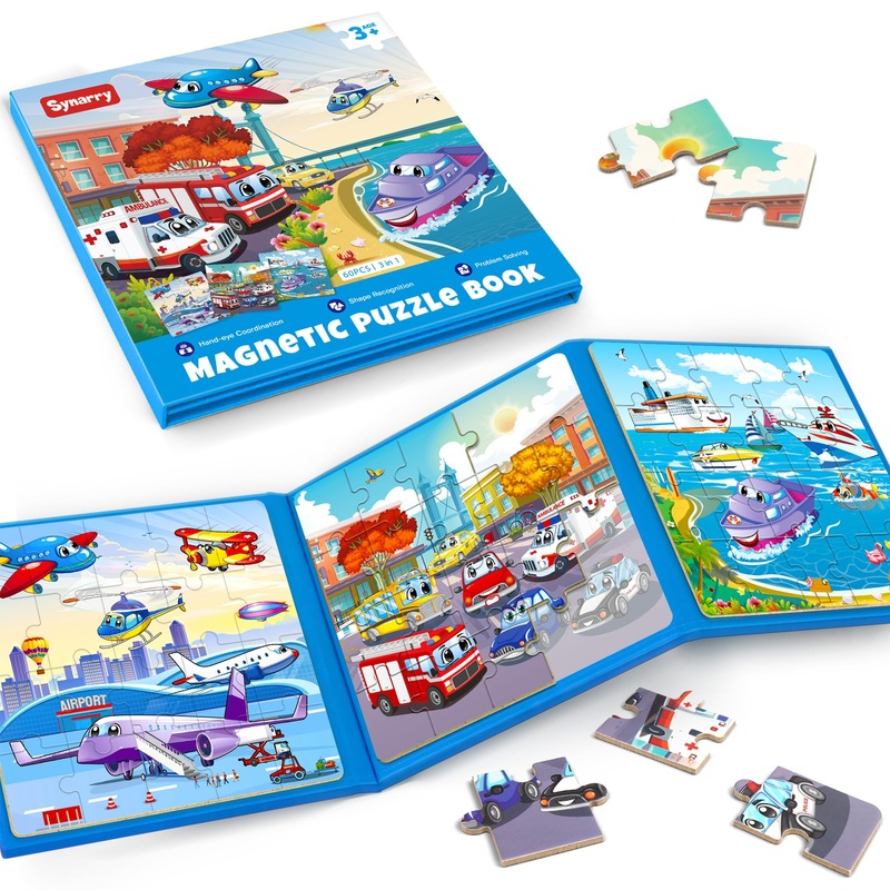 Synarry Air Land Water Transport Magnetic Puzzles For Toddlers 2-4, 20 Pieces Travel Puzzles For Kids Ages 4-6, Car Airplane Road Trip Activities Toys For 3 4 5 6 Year Old Boys Girls Birthday Gifts
