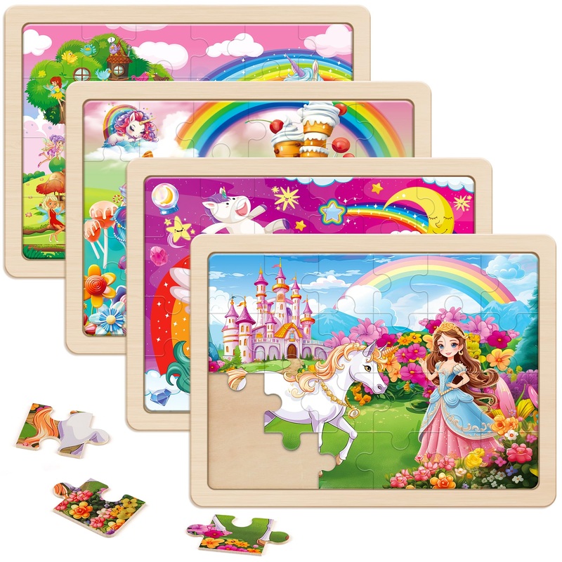 Synarry Large Unicorn Princess Fairy Wooden Puzzles For Girls Gift Box(12.2*9.4 In) - Fsc Certified, 24 Pcs Puzzles For Kids Ages 4-6, Puzzles For Toddlers 3-5, Unicorn Toys Gifts For 3 4 5 Year Old