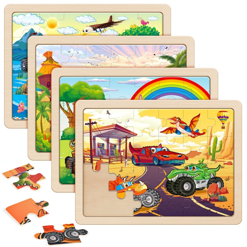 Synarry Large Wooden Monster Truck Puzzles For Kids Gift Box(12.2*9.4 In) - Fsc Certified, 24 Piece Puzzles For Toddlers 3-5, Wood Puzzles For Kids Ages 4-6, Toys Gifts For 3 4 5 6 Year Old Boys Girls