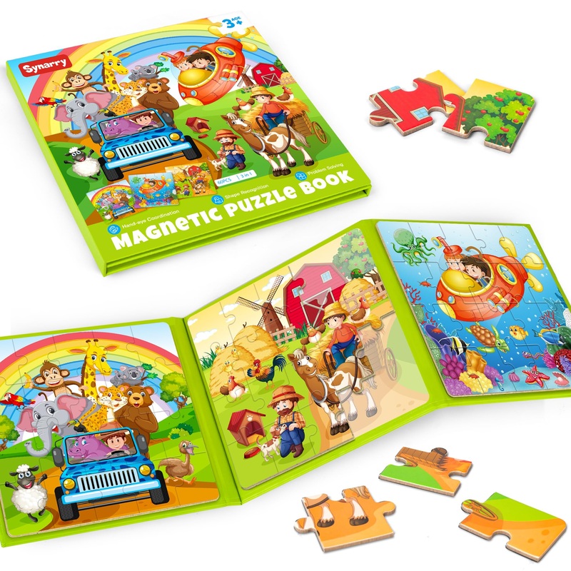 Synarry Magnetic Puzzles For Kids Ages 3-5, 20 Pieces Toddler Animal Puzzles, Children Travel Activity Toys Games For 3 4 5 6 Years Old Kids Boys Girls In Car Airplane, Learning Magnet For Road Trip