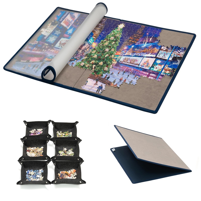 Tektalk Foldable Jigsaw Puzzle Board With 6 Sorting Trays, Portable Puzzle Mat With Puzzle Dustproof Cover For Puzzle Storage Puzzle Saver, Non-Slip Surface, Up To 1000 Pieces (Gray)