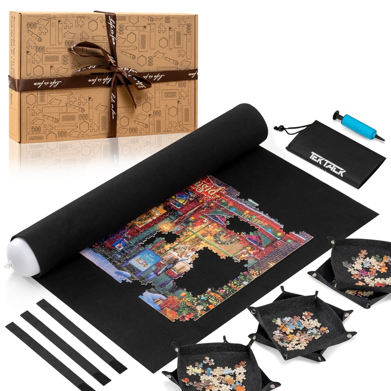 Tektalk Higher-Capacity Design With 6 Felt Sorting Trays, Jigsaw Puzzle Roll-Up Mat In Delicate Packaging Box With Hand Pump, For Saving And Storing For 2000, 1500, 1000, 500 Jigsaw Puzzle Pieces