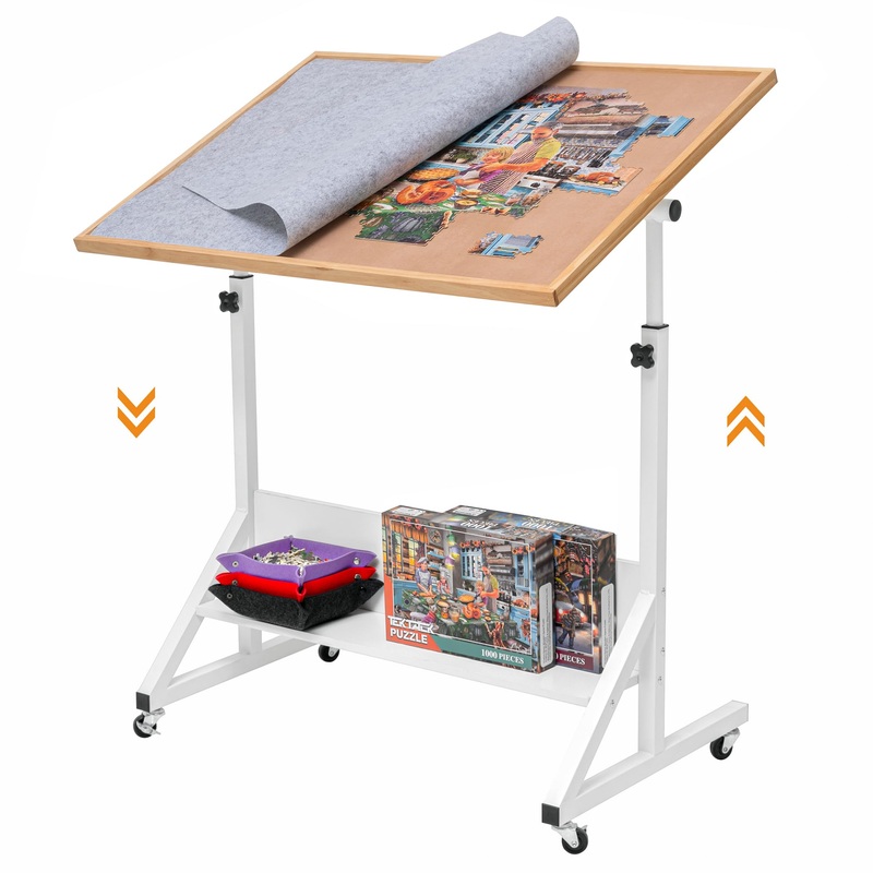 Tektalk Jigsaw Puzzle Table With Angle & Height Adjustment,Puzzle Board With Cover,Puzzle Easel Tilting Table With Legs, Enclosed With 4 Roller Wheels, For Up To 1500 Pieces