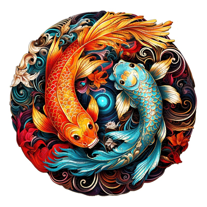 Woodemon Wooden Puzzles For Adults, Yin Yang Fish (M-185Pcs) Wooden Jigsaw Puzzles Kids, 11.4*11.2In Unique Shaped Animal Wood Puzzles Adults, Christmas Puzzles Xmas Birthday Gifts Family Puzzle Games