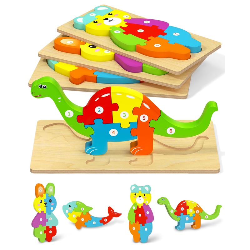 Yetonamr Wooden Toddler Puzzles Montessori Toys For 2 3 4 Years Old Boys Girls, 4 Pack Toddler Easter Basket Stuffers Animal Puzzles Kids Toys Birthday Gift Learning Toy Ages 2-4, 3-5