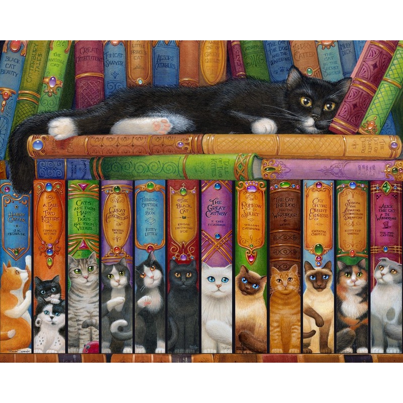 Cat Bookshelf Jigsaw Puzzle 1000 Piece By Vermont Christmas Company
