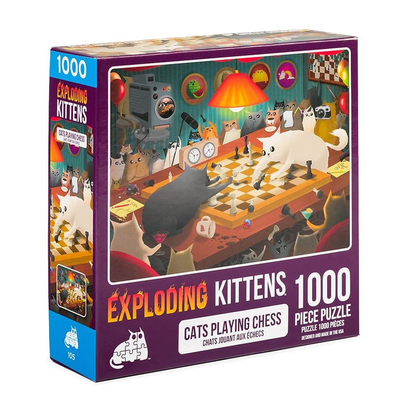 Cats Playing Chess Jigsaw Puzzle By Exploding Kittens - 1000 Pieces, Ideal For Adults, Teens, And Kids - A Funny And Artistic Cat-Themed Puzzle