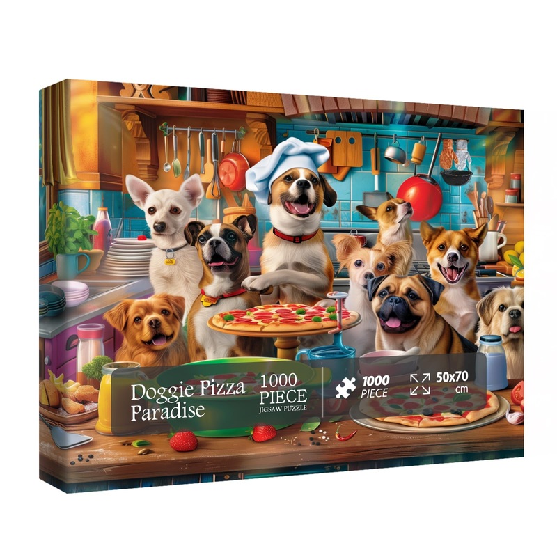 Dog Puppy Pizza Puzzles For Adults 1000 Pieces, Food Kitchen Jigsaw Puzzle, Animals Funny Puzzles